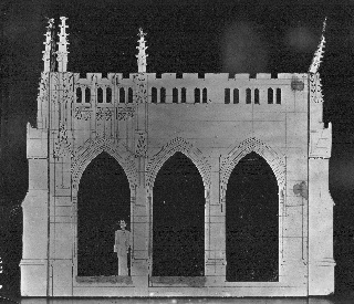 A remarkable instance of communal efforts, this idea for the west porch, sketched and cut out in cardboard, came from the cathedral's chief designer of stained glass, Winfred Hyatt, in response to a need expressed by Pitcairn and unfilled for months of searching.
